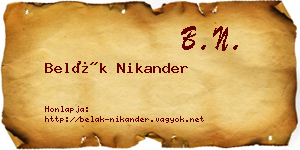 Belák Nikander névjegykártya